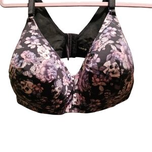 Torrid Black and Purple Skull & Floral Bra, 46DD